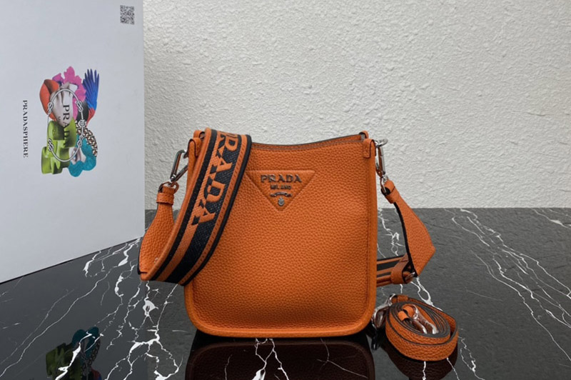 Prada 1BH191 Leather mini shoulder bag in Orange Leather