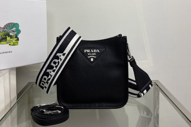 Prada 1BH191 Leather mini shoulder bag in Black Leather