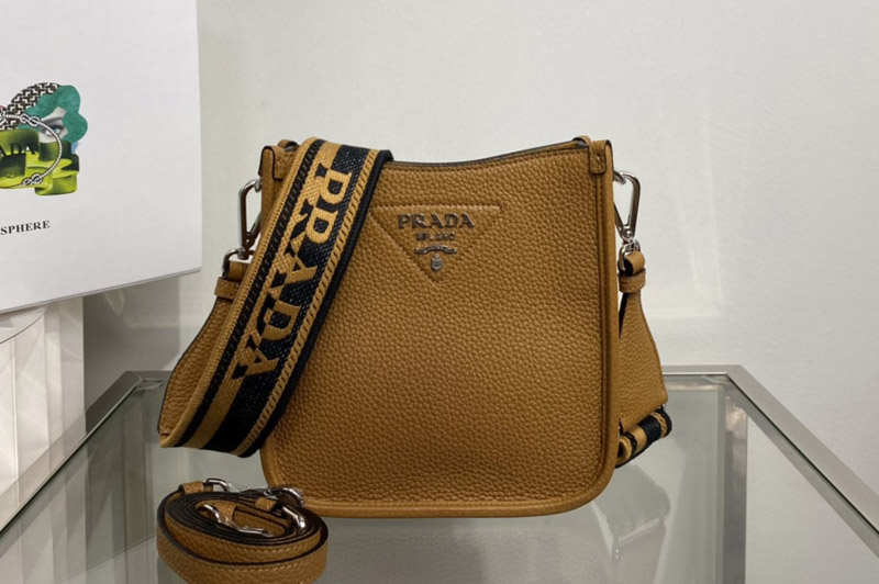 Prada 1BH191 Leather mini shoulder bag in Caramel Leather