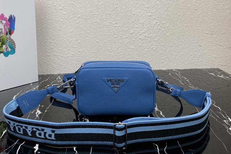 Prada 1BH192 Small leather bag in Blue Leather