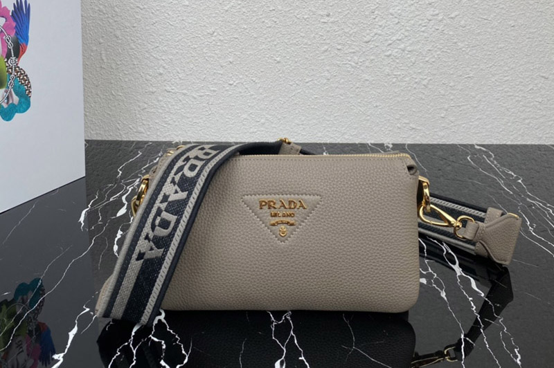 Prada 1BH194 Leather shoulder bag in Gray Leather