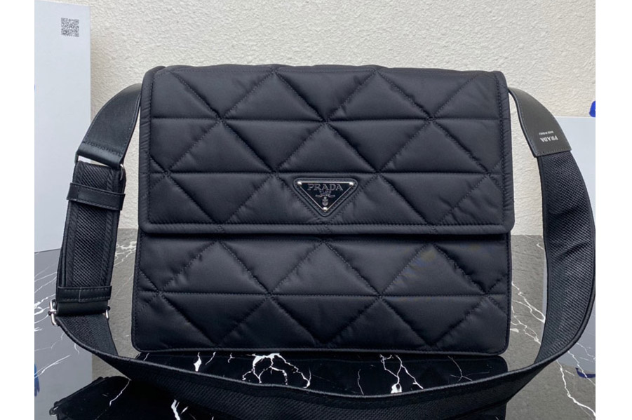 Prada 2VD057 Topstitched Re-Nylon shoulder bag in Black Nylon