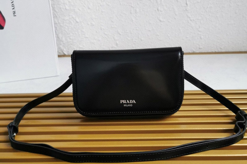 Prada 2VD061 Brushed leather mini-bag with shoulder strap in Black Leather