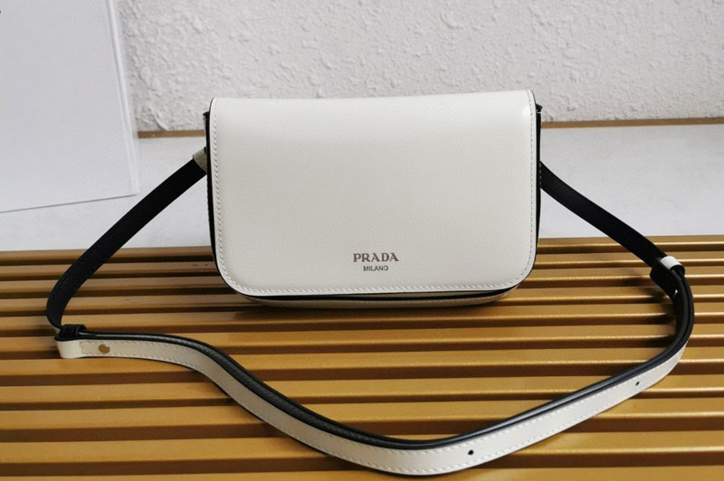 Prada 2VD061 Brushed leather mini-bag with shoulder strap in White Leather