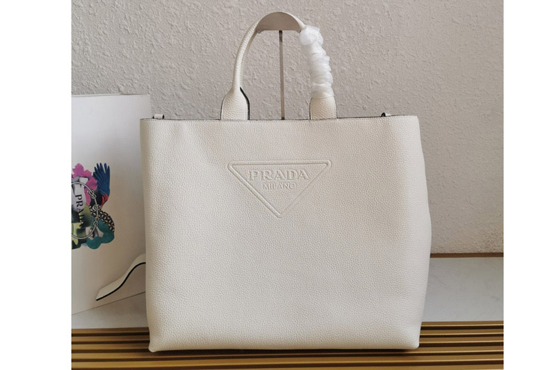 Prada 2VG109 Leather tote Bag in White Leather
