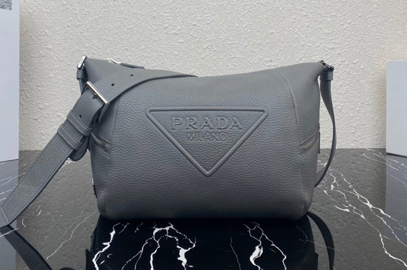 Prada 2VH165 Leather bag with shoulder strap in Grey Leather