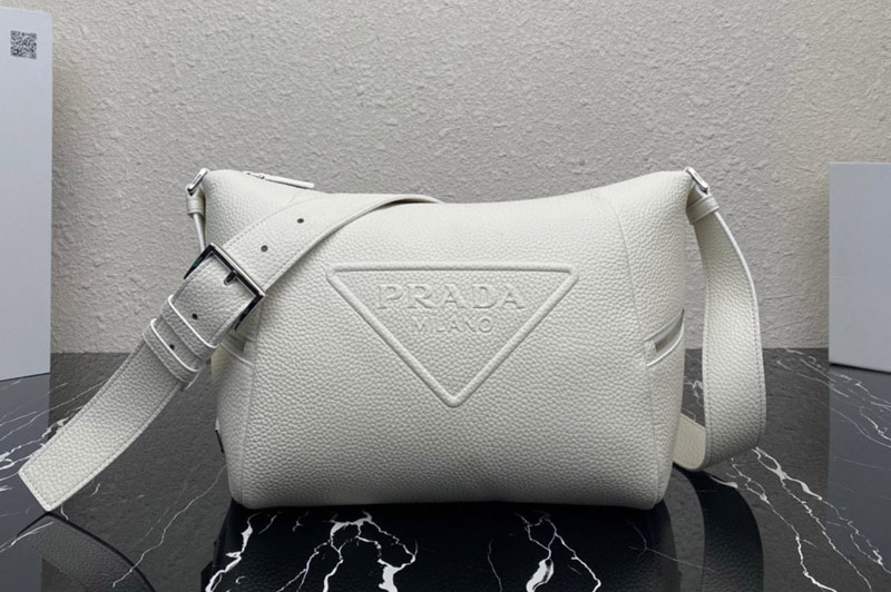 Prada 2VH165 Leather bag with shoulder strap in White Leather