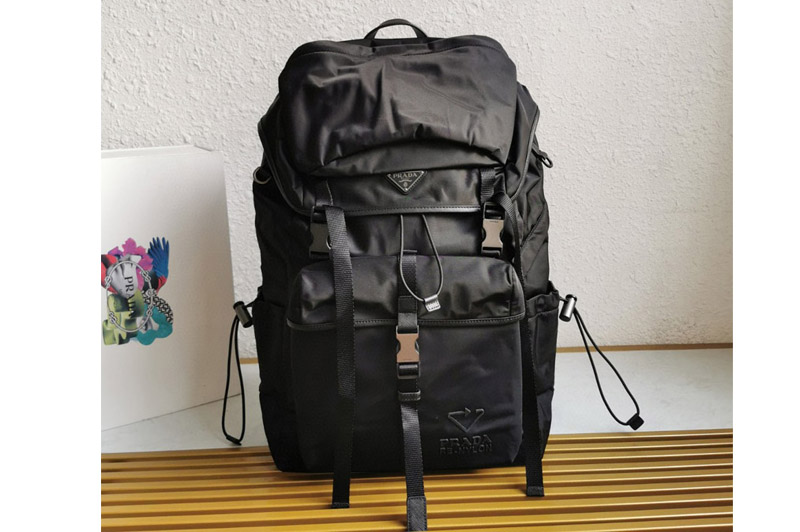 Prada 2VZ079 Re-Nylon & Saffiano Leather Backpack in Black Nylon