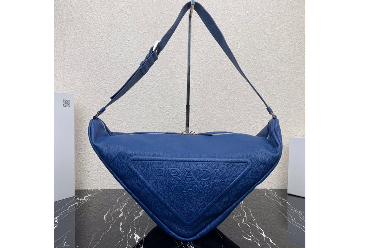 Prada 2VY007 Large leather Prada Triangle bag in Blue Leather