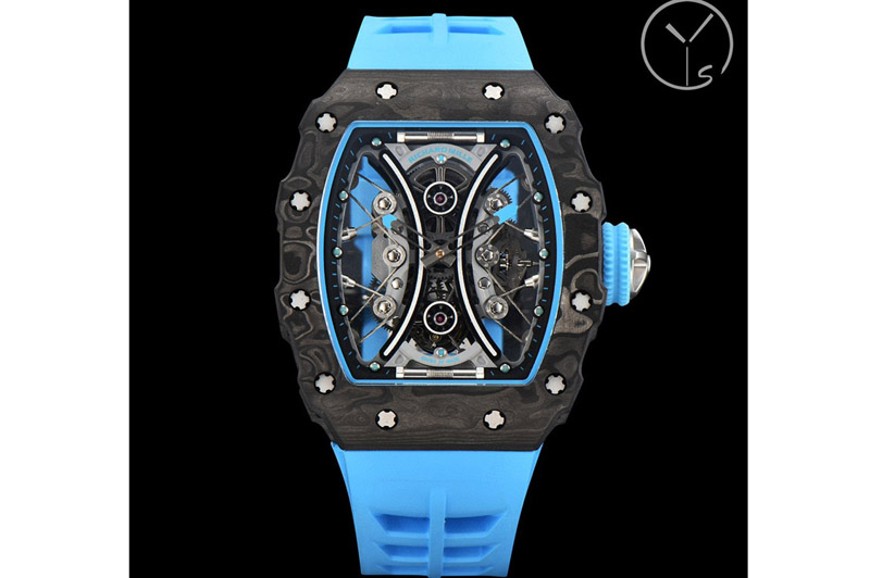 Richard Mille RM053-01 Real Forge Carbon YSF Best Edition Skeleton Dial on Blue Rubber Strap Asian Tourbillon