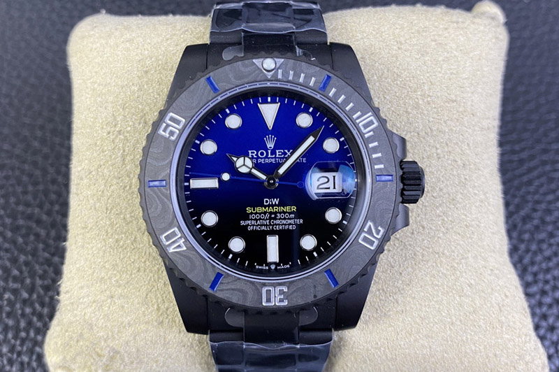 Rolex Submariner DIW DLC Sandblasted VSF 1:1 Best Edition Black/Blue Dial on DLC Bracelet VS3135