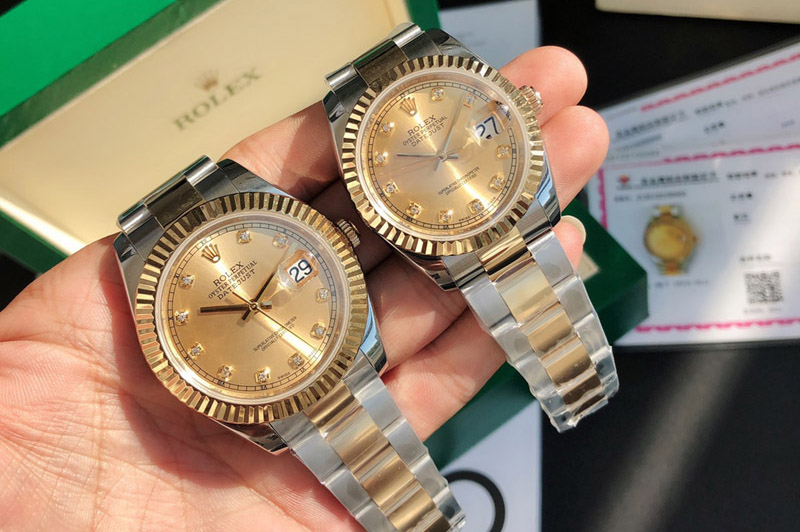 Rolex DateJust 36/41mm 126333 1:1 Best Edition SS/YG Gold Wrapped Gold Dial Diamond Marker on Oyster Strap