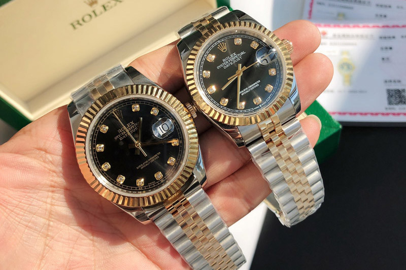 Rolex DateJust 36/41mm 126333 1:1 Best Edition SS/YG Gold Wrapped Black Dial Diamond Marker on Jubliee Strap