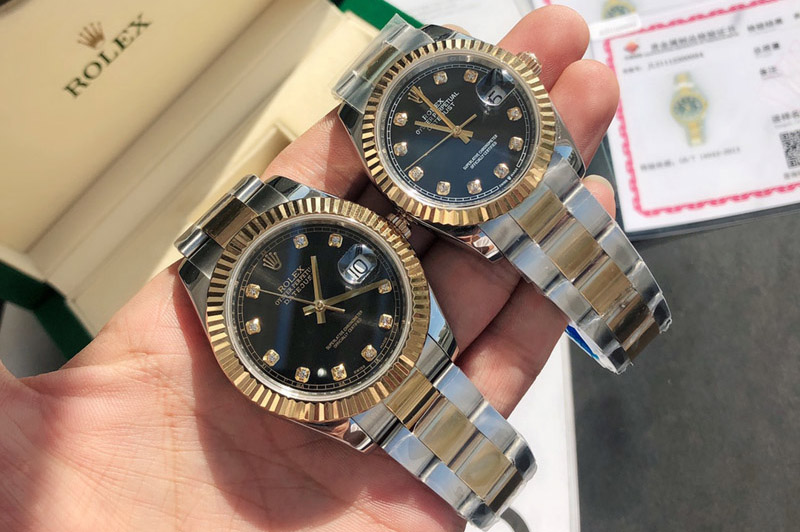 Rolex DateJust 36/41mm 126333 1:1 Best Edition SS/YG Gold Wrapped Black Dial Diamond Marker on Oyster Strap