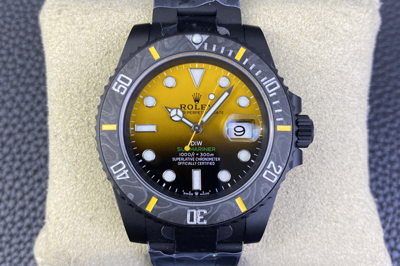 Rolex Submariner DIW DLC Sandblasted VSF 1:1 Best Edition Black/Yellow Dial on DLC Bracelet VS3135