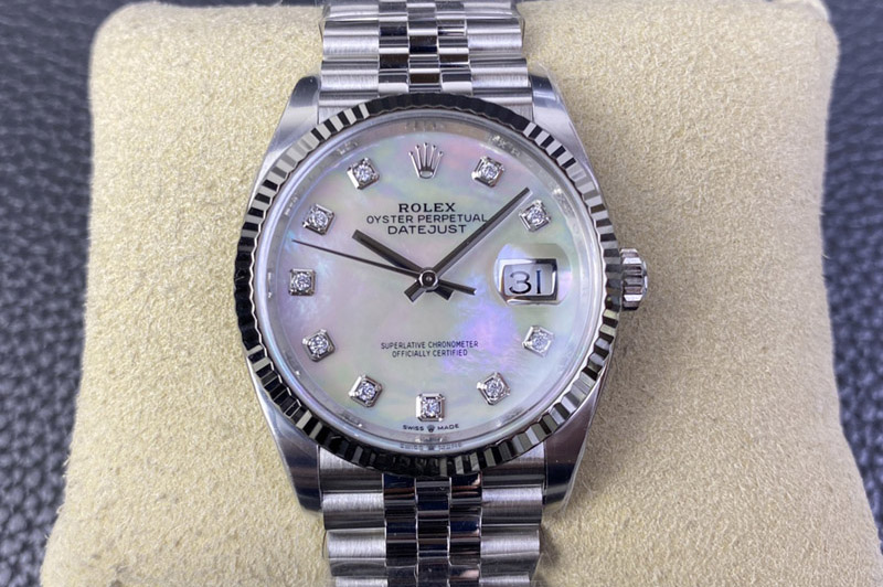 Rolex DateJust 36 126234 Clean 1:1 Best Edition 904L Steel White MOP Diamonds Dial on Jubilee Bracelet VR3235