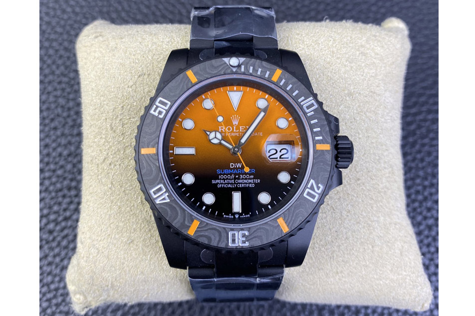 Rolex Submariner DIW DLC Sandblasted VSF 1:1 Best Edition Black/Orange Dial on DLC Bracelet VS3135