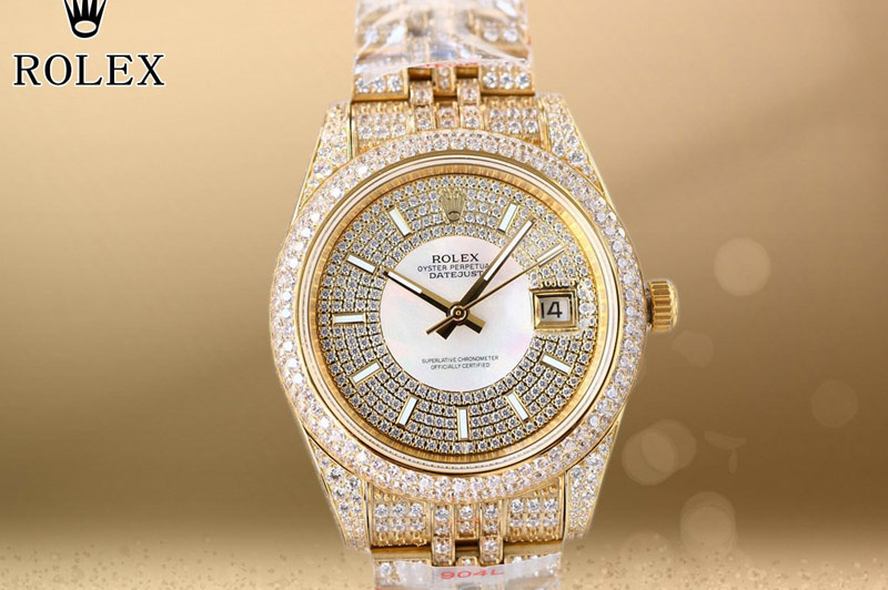 Rolex DateJust 41 YG Full Paved Diamonds 1:1 Best Edition Diamonds/White Dial on Jubilee Bracelet Cal.3255