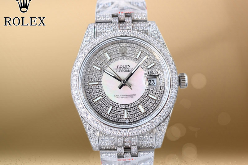 Rolex DateJust 41 SS Full Paved Diamonds 1:1 Best Edition Diamonds/White Dial on Jubilee Bracelet Cal.3255