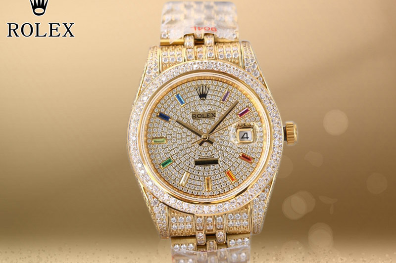 Rolex DateJust 41 YG Full Paved Diamonds 1:1 Best Edition Diamonds Dial on Jubilee Bracelet Cal.3255