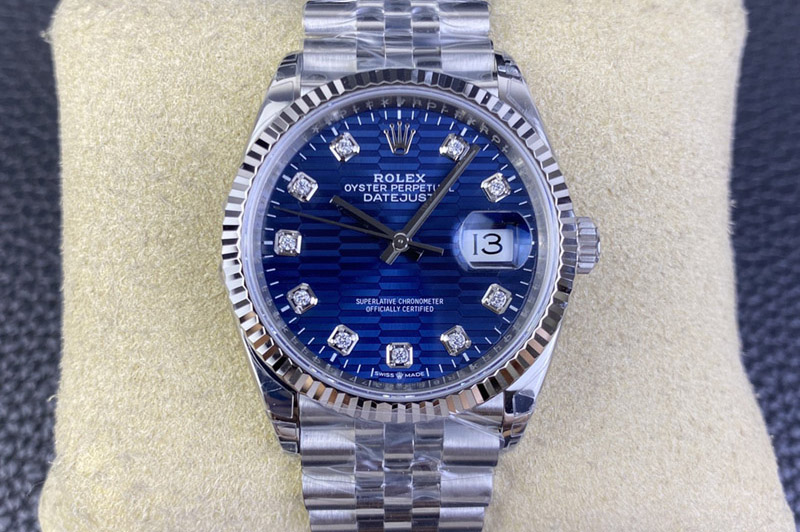 Rolex DateJust 36 SS 126234 VSF 1:1 Best Edition 904L Steel Blue Textured Diamonds Dial on Jubilee Bracelet VS3235