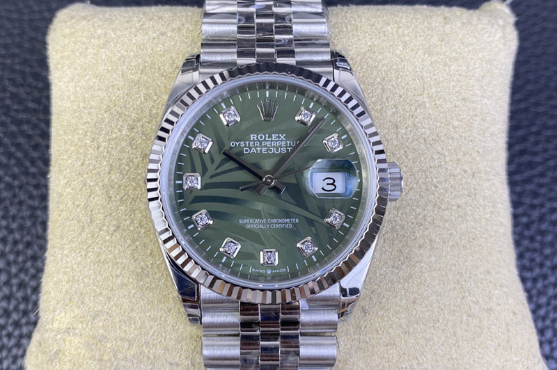 Rolex DateJust 36 SS 126234 VSF 1:1 Best Edition 904L Steel Green Leaf Diamonds Dial on Jubilee Bracelet VS3235