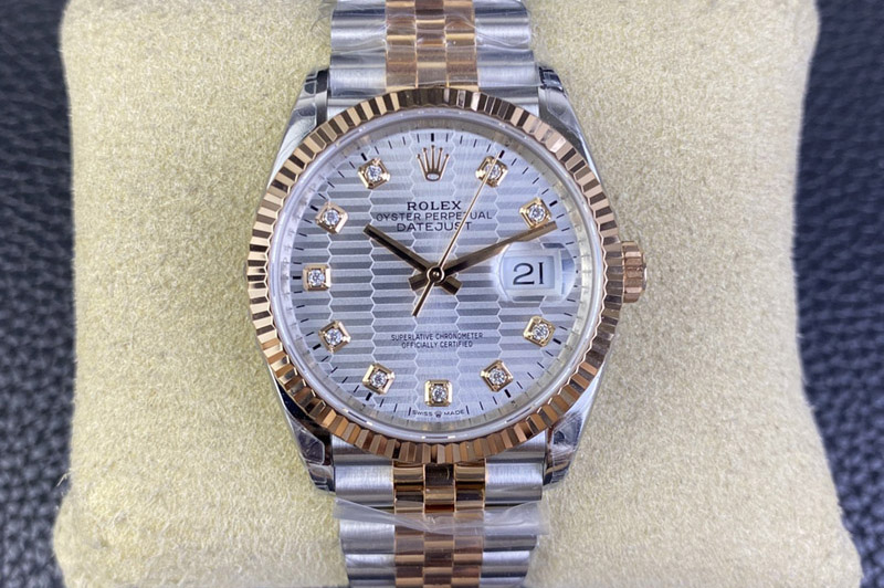 Rolex DateJust 36 SS/RG 126231 VSF 1:1 Best Edition 904L Steel Silver Textured Diamonds Dial on Jubilee Bracelet VS3235