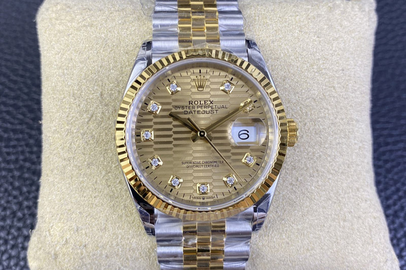 Rolex DateJust 36 SS/YG 126233 VSF 1:1 Best Edition 904L Steel YG Textured Diamonds Dial on Jubilee Bracelet VS3235