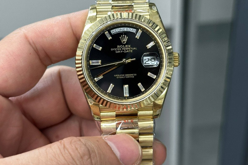 Rolex Day Date 40mm 228238 Gain Weight YG/tungsten GMF 1:1 Best Edition Black Dial T Crystals Markers on YG President Bracelet A