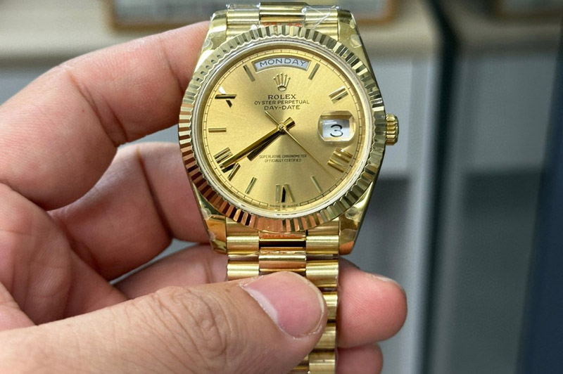 Rolex Day Date 40mm 228238 Gain Weight YG/tungsten GMF 1:1 Best Edition Gold Dial Roman Markers on YG President Bracelet A2836