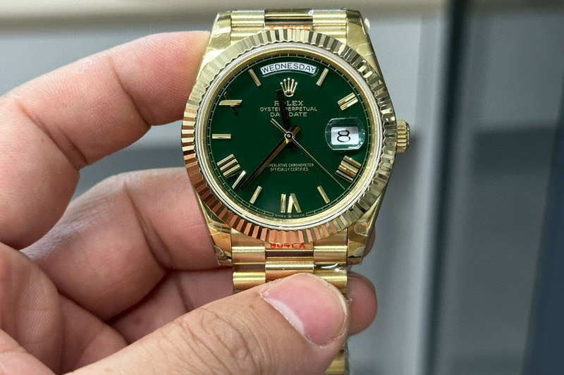 Rolex Day Date 40mm 228238 Gain Weight YG/tungsten GMF 1:1 Best Edition Green Dial Roman Markers on YG President Bracelet A2836