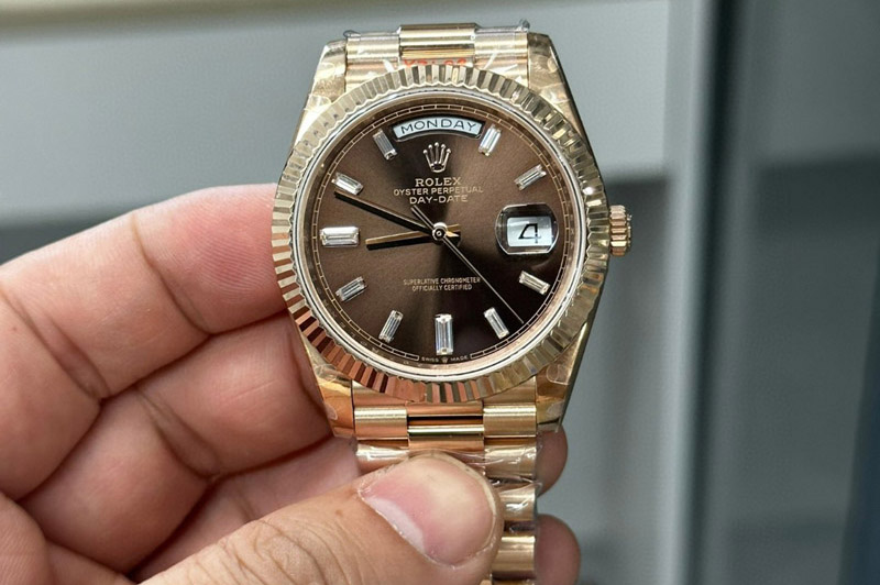 Rolex Day Date 40mm 228238 Gain Weight RG/tungsten GMF 1:1 Best Edition Brown Dial T Crystals Markers on RG President Bracelet A