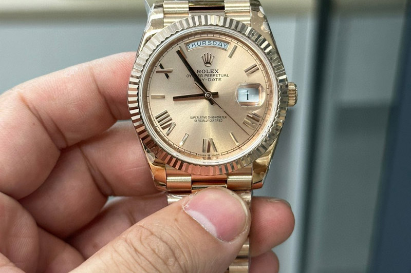 Rolex Day Date 40mm 228238 Gain Weight RG/tungsten GMF 1:1 Best Edition Gold Dial Roman Markers on RG President Bracelet A2836