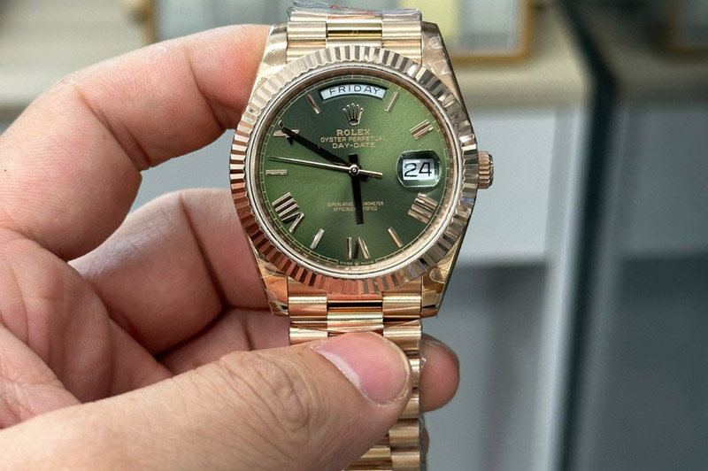 Rolex Day Date 40mm 228238 Gain Weight RG/tungsten GMF 1:1 Best Edition Green Dial Roman Markers on RG President Bracelet A2836