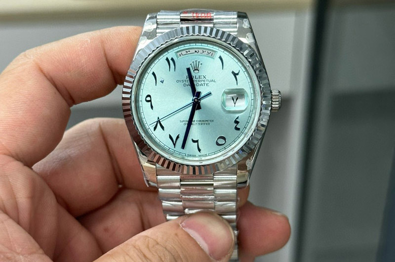 Rolex Day Date 40mm 228236 Gain Weight SS/tungsten GMF 1:1 Best Edition Ice Blue Dial Arabic Markers on SS President Bracelet A2