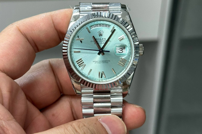 Rolex Day Date 40mm 228236 Gain Weight SS/tungsten GMF 1:1 Best Edition Ice Blue Dial Roman Markers on SS President Bracelet A28
