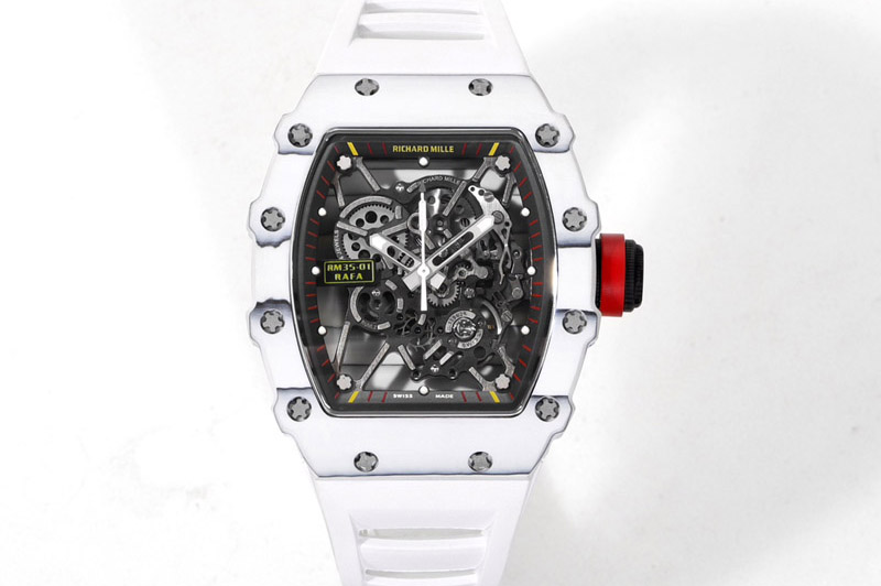 Richard Mille RM035-01 White Carbon RMX Best Edition Skeleton Dial on White Rubber Band Clone RMUL2