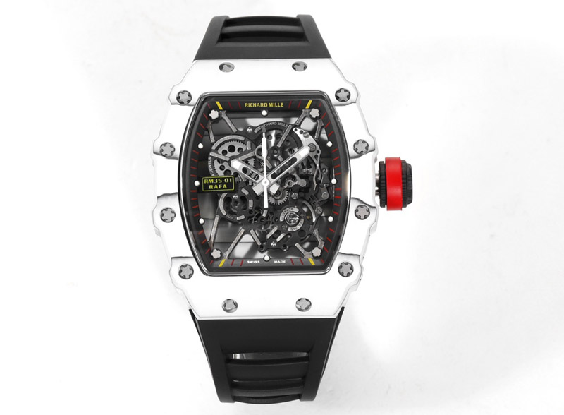 Richard Mille RM035-01 White Carbon RMX Best Edition Skeleton Dial on Black Rubber Band Clone RMUL2