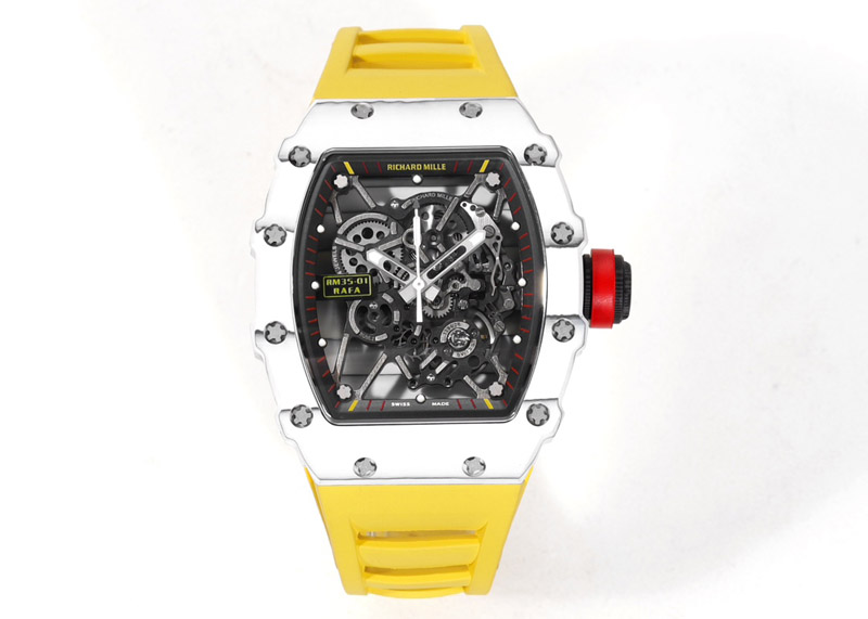Richard Mille RM035-01 White Carbon RMX Best Edition Skeleton Dial on Yellow Rubber Band Clone RMUL2