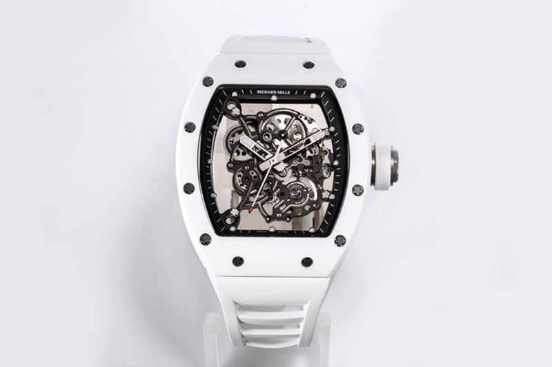 Richard Mille RM055 White Ceramic BBR Best Edition Skeleton Dial on White Rubber Strap Clone RMUL2