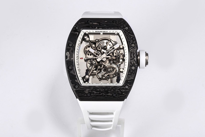Richard Mille RM055 NTPT BBR Best Edition Skeleton White Dial on White Rubber Strap Clone RMUL2