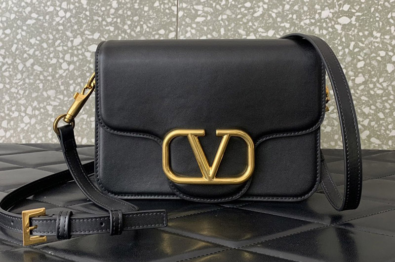Valentino Loco Small Shoulder Bag in Black calfskin leather