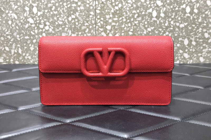 Valentino Garavani VLOGO textured-leather wallet in Red Leather