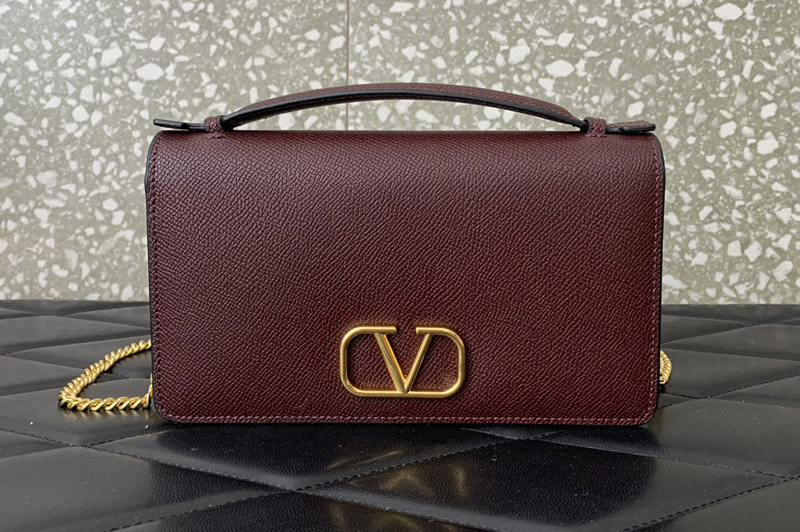 Valentino Garavani Vlogo Signature Wallet With Chain in Burgundy Leather
