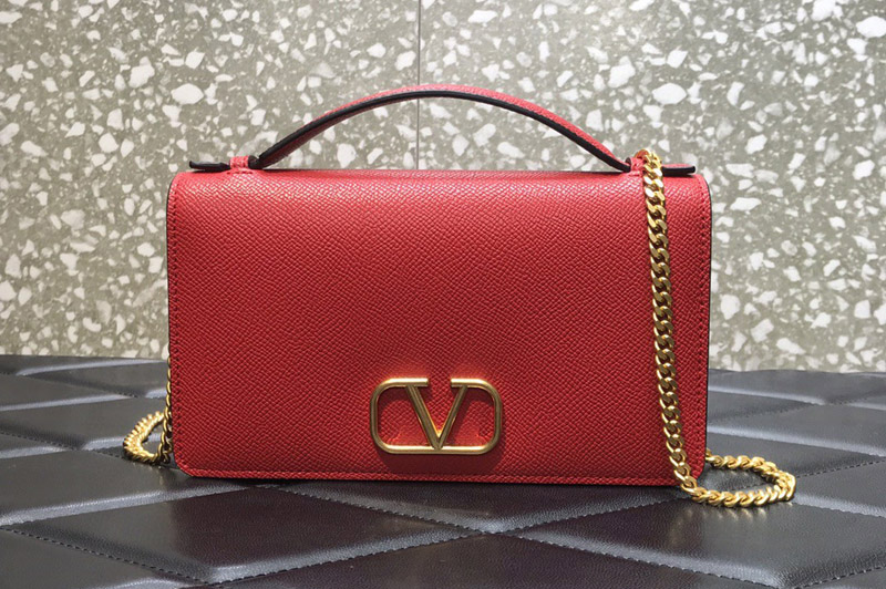 Valentino Garavani Vlogo Signature Wallet With Chain in Red Leather