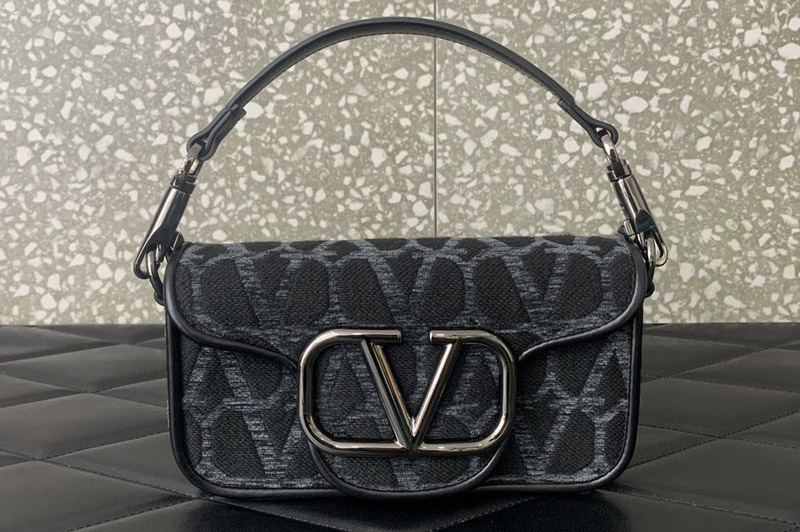 Valentino Garavani Loco shoulder bag in Black Toile Iconographe with metallic VLogo Signature