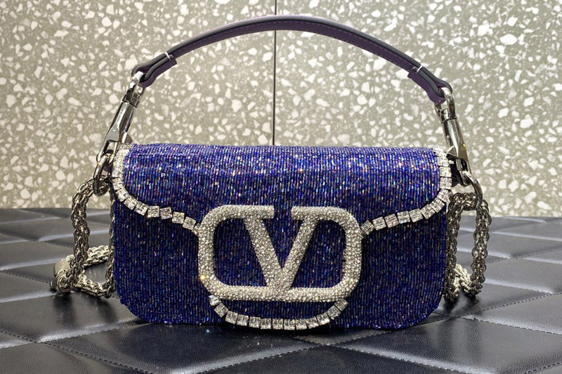 Valentino Garavani Loco embroidered Small shoulder bag in Purple Leather
