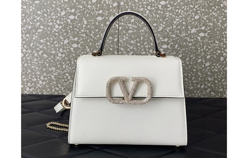 Valentino Garavani VSLING small handbag in White grainy calfskin and VLogo