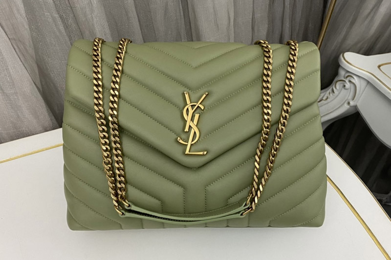 Saint Laurent 459749 YSL Medium Loulou Chain Bag in Green Leather