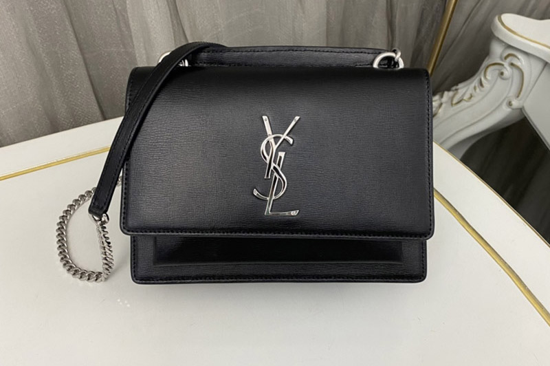 Saint Laurent 533026 YSL SUNSET CHAIN WALLET Bag IN Black SMOOTH LEATHER